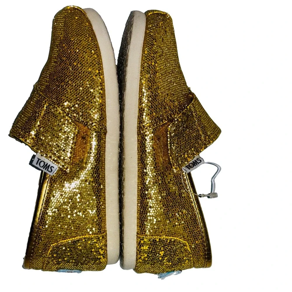 TOMS Classic Kids Gold Glitter Slip On Alpargata Shoes Size 10.5 Toddler